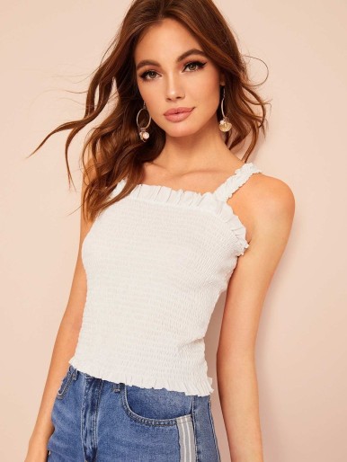 Thick Strap Shirred Frilled Top