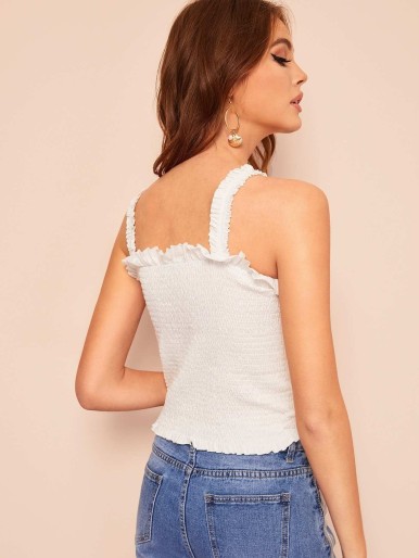 Thick Strap Shirred Frilled Top