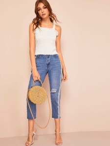 Thick Strap Shirred Frilled Top