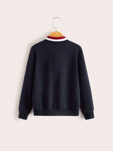 Boys Zip Half Placket Colorblock Sweatshirt