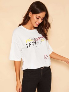 Letter Print Drop Shoulder Tee