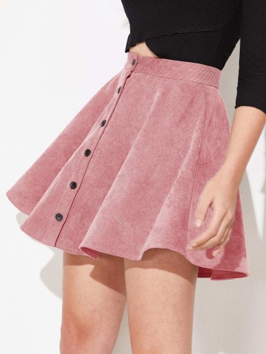 Button Up Flare Corduroy Skirt
