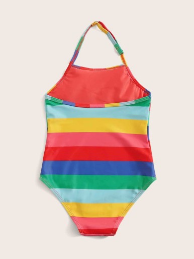 ملابس سباحة قطعة واحدة مخططة متعددة الألوان للفتيات الصغيرات