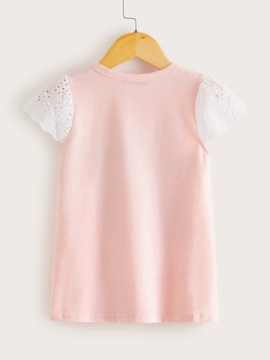Toddler Girls Cherry Print Lace Sleeve Tee