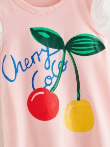 Toddler Girls Cherry Print Lace Sleeve Tee