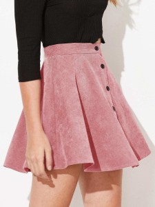 Button Up Flare Corduroy Skirt