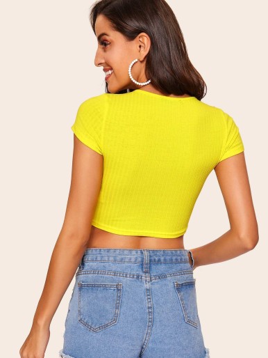 Neon Yellow Form Fitted Rib-knit Crop Tee