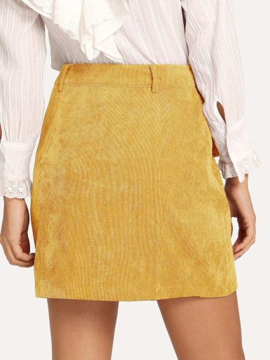 Exposed O-Ring Zipper Up Cord Skirt