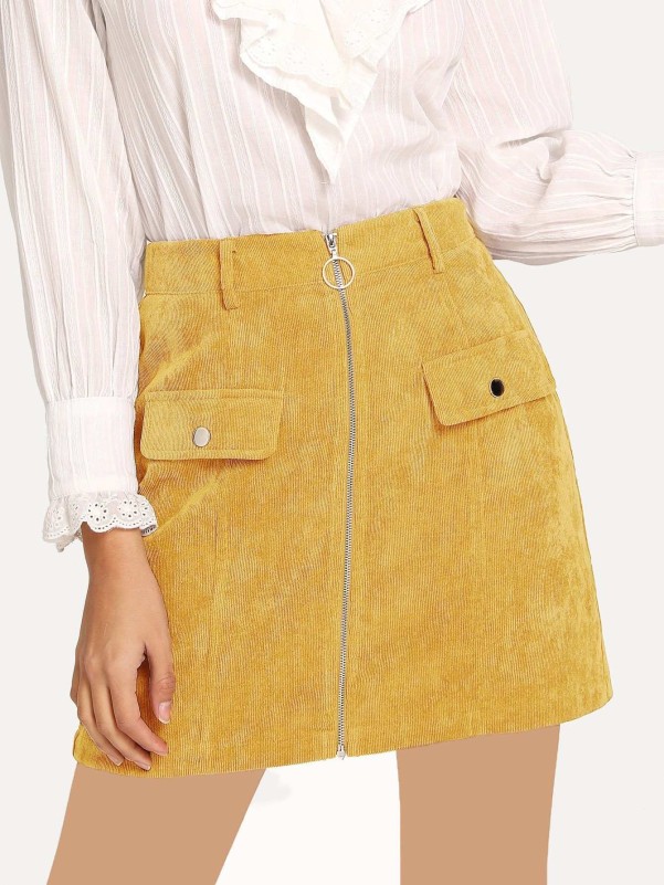 Exposed O-Ring Zipper Up Cord Skirt