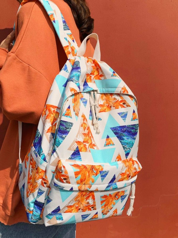 Pocket front geometric discount backpack