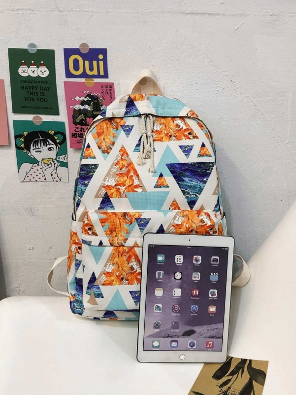 Geometric Graphic Pocket Front Backpack