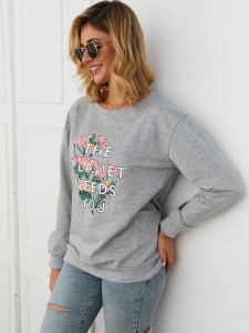 Slogan And Floral Print Sweatshirt