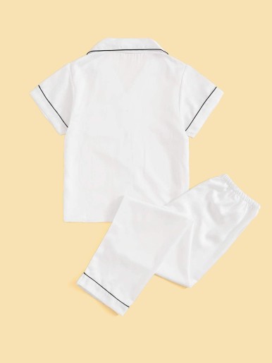 Boys Contrast Binding Satin Shirt & Pants PJ Set