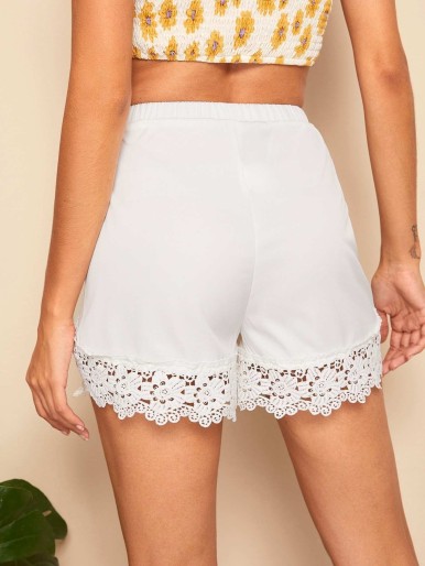 Elastic Waist Guipure Lace Shorts