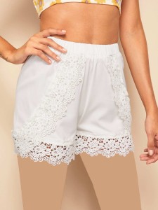 Elastic Waist Guipure Lace Shorts