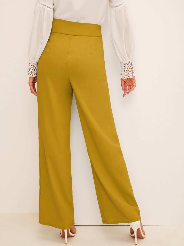 Wide Waistband Double Button Palazzo Pants