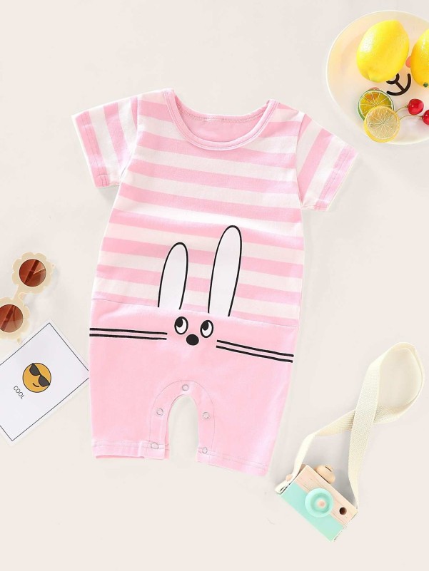 Pink Cute Striped Baby Bodysuit