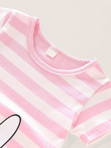 Pink Cute Striped Baby Bodysuit