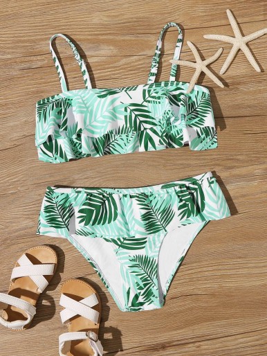Girls Tropical Tiered Layer Bikini Swimsuit