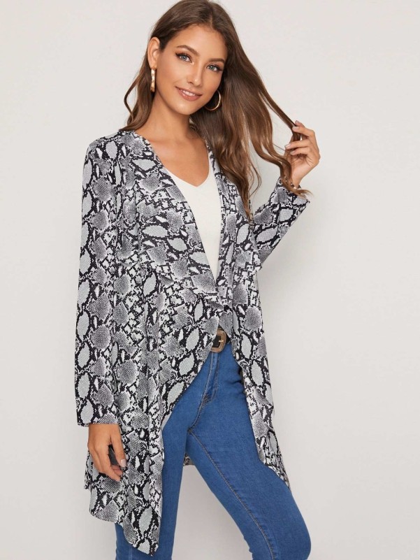 Snakeskin Print Wrap Belted Coat