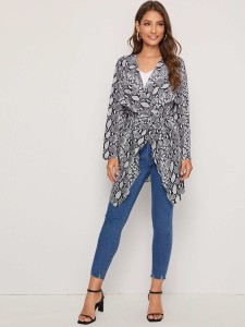 Snakeskin Print Wrap Belted Coat