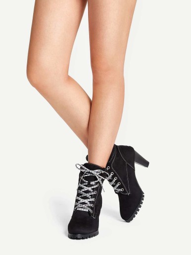 Gingham Lace Up Chunky Boots