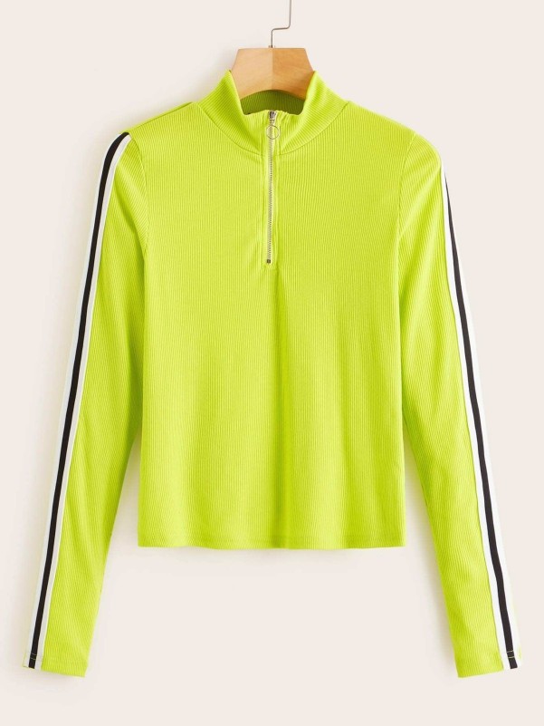 Neon Lime Side Striped Rib-knit Tee