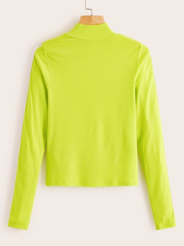 Neon Lime Side Striped Rib-knit Tee