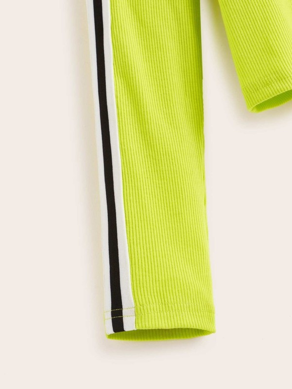 Neon Lime Side Striped Rib-knit Tee