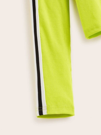 Neon Lime Side Striped Rib-knit Tee