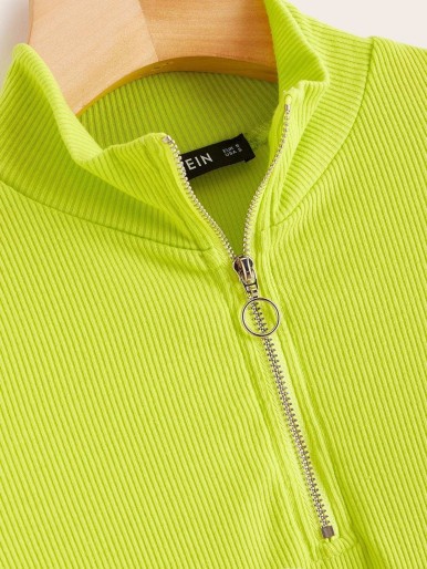 Neon Lime Side Striped Rib-knit Tee