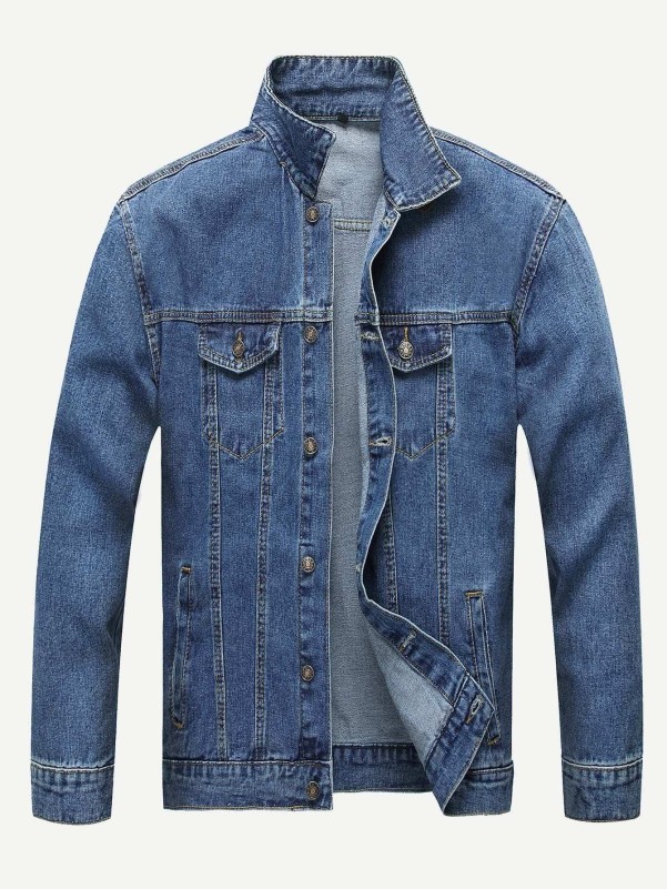 Men Contrast Stitching Plain Denim Jacket