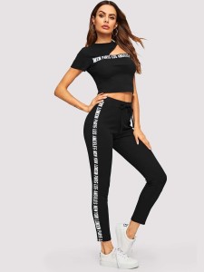 Asymmetrical Letter Neck Crop Top & Pants Set