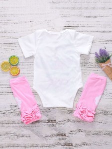 Baby Girl Letter And Cartoon Print Bodysuit With Frill Socks