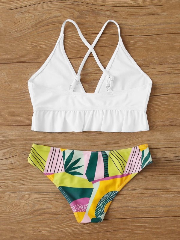 Girls Ruffle Hem Top With Graphic Panty Bikini