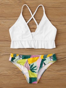 Girls Ruffle Hem Top With Graphic Panty Bikini