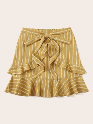 Tie Waist Ruffle Wrap Skirt