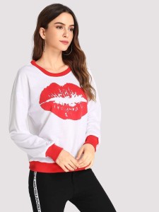 Contrast Hem Red Lip Front Sweatshirt