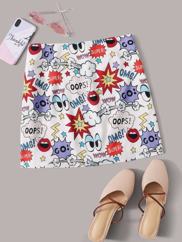 Allover Cartoon A-line Skirt