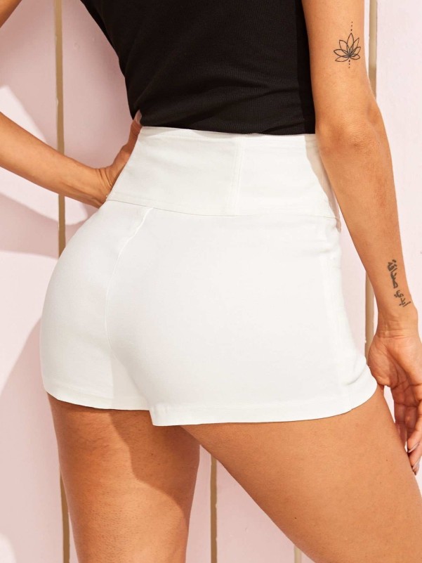 Button Fly Wide Waistband Skinny Shorts