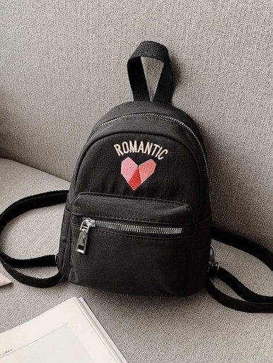 Girls Heart Pattern Zip Front Backpack