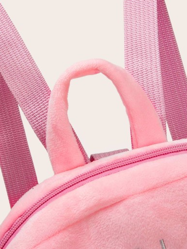 Girls Flamingo Decor Faux Fur Backpack