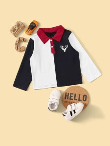 Toddler Boys Cut And Sew Deer Print Polo Shirt