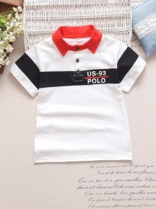 Toddler Boys Letter Print Contrast Panel Polo Shirt