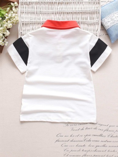 Toddler Boys Letter Print Contrast Panel Polo Shirt