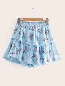 Floral Print Tiered Layer Skirt