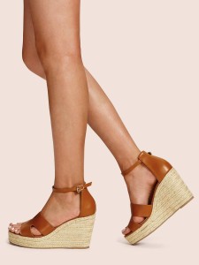 Ankle Strap Cut Out Detail Espadrille Wedges