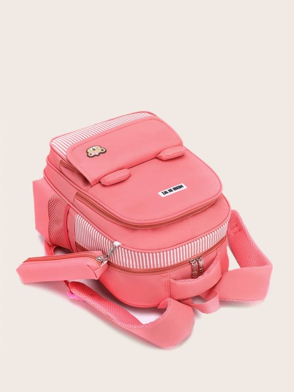 Girls Striped Pocket Front Backpack With Pencil Case