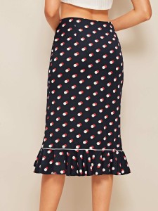 Polka-dot Ruffle Hem Wrap Knotted Skirt