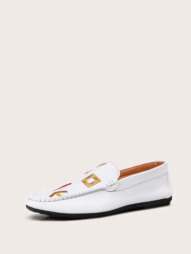 Men Letter Embroidery Slip On Loafers